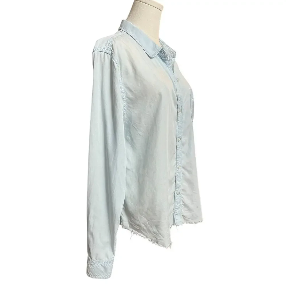 Rails Ingrid Raw Light Vintage Shirt Size Large Tencel Denim Long Sleeves - Picture 7 of 12